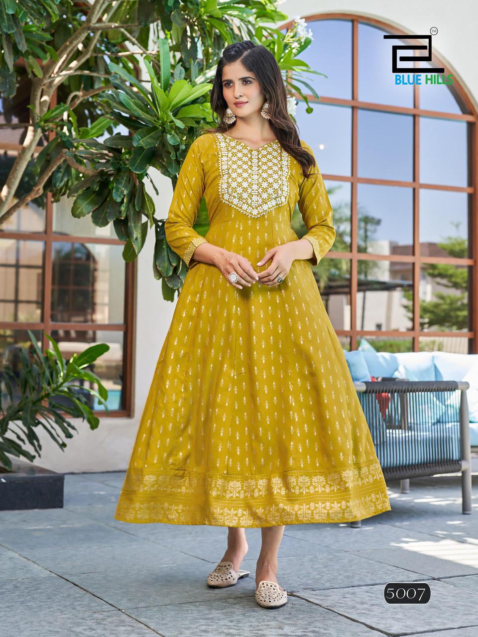 Walkway Vol 50 By Blue Hills Rayon Embroidery Anarkali Kurtis Wholesale Shop In Surat